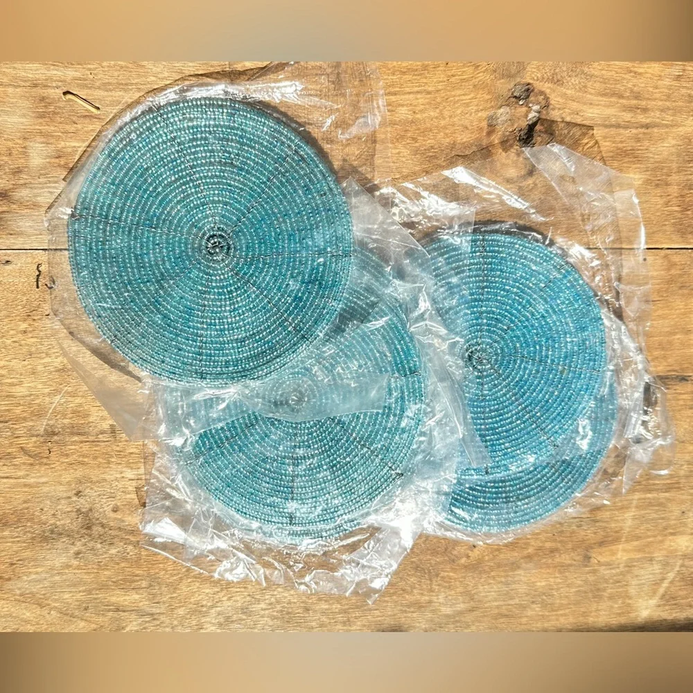 Green Glass beaded 6 Coasters Table Top Decor water ring protector
